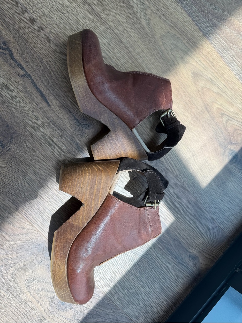 Free People | Brown Leather Wooden Platform Clog Heels β EU 38 / US 7.5-8 - Picture 8 of 9
